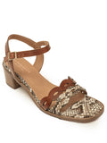 Sandalia Tacón Medio Camel - Marfíl