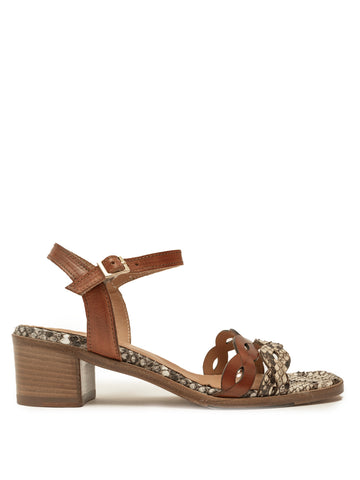Sandalia Tacón Medio Camel - Marfíl
