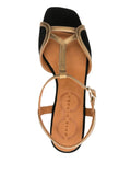 Sandalia Negra-Oro Tacón Medio