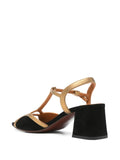 Sandalia Negra-Oro Tacón Medio