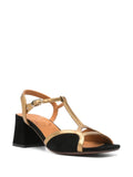 Sandalia Negra-Oro Tacón Medio