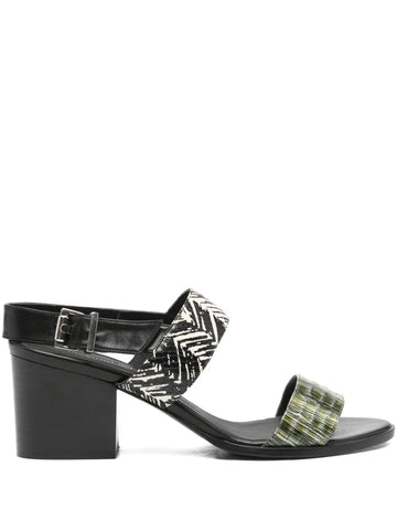 Black - White - Green Mid Heel Sandal