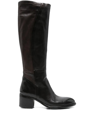 Schwarzer hoher Stiefel mit mittelhohem Absatz