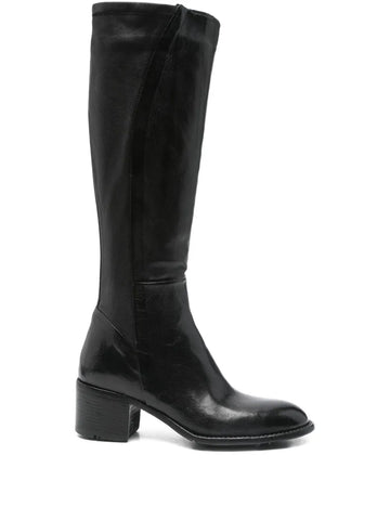 Schwarzer hoher Stiefel mit mittelhohem Absatz