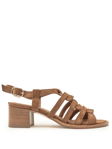 Sandalia Tacón Medio Camel