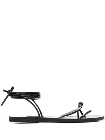 Black Flat Sandal -Crystal