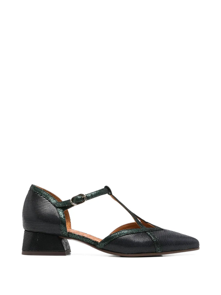 Zapato Tacón Medio Azul - Verde