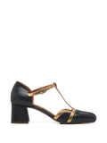 Zapato Tacón Medio Azul - Oro