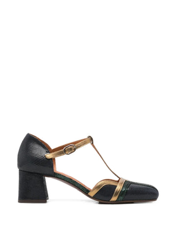 Zapato Tacón Medio Azul - Oro