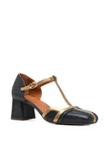 Zapato Tacón Medio Azul - Oro