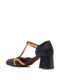 Zapato Tacón Medio Azul - Oro