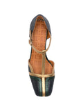Zapato Tacón Medio Azul - Oro