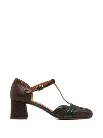 Zapato Tacón Medio Marrón - Verde