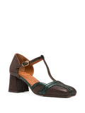 Zapato Tacón Medio Marrón - Verde