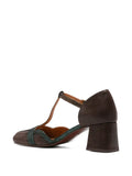 Zapato Tacón Medio Marrón - Verde