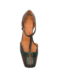 Zapato Tacón Medio Marrón - Verde