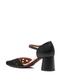 Chie Mihara Airma women's black suede and leather cutout Mary Jane shoe with block heel, luxury shoes made in Spain