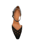 Chie Mihara Airma black suede and leather cutout shoe, leather sole with non-slip rubber pad, known for exceptional comfort and fit, handmade in Spain

