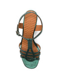 Chie Mihara Babai green metallic leather T-strap slingback sandal with block heel, handmade in Spain

