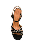 Chie Mihara Ballah black suede and gold sandal, leather insole detail, made in Spain

