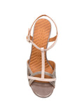 Chie Mihara Bejo rose nude patent and python metallic T-strap sandal, leather sole with non-slip rubber pad, known for exceptional comfort and fit, handmade in Spain

