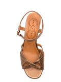 Chie Mihara Bemon bronze metallic leather cross-strap slingback sandal, high block heel and ankle buckle

