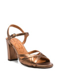 Chie Mihara Bemon bronze metallic leather cross-strap sandal, leather sole with non-slip rubber pad, known for exceptional comfort and fit, handmade in Spain

