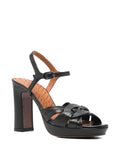 Chie Mihara Cabeit black leather braided strap platform slingback sandal, high block heel and ankle buckle

