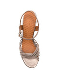 Chie Mihara Caneti silver metallic leather knotted strap platform sandal, leather sole with non-slip rubber pad, known for exceptional comfort and fit, handmade in Spain

