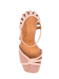 Chie Mihara Pelu designer comfort sandals, premium leather insole and soft blush suede cage upper, slow fashion shoes sustainable craftsmanship footwear Spain

