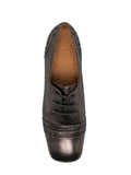 Chie Mihara Ikane designer comfort shoes, premium leather insole and crinkle iron metallic leather brogue upper, slow fashion shoes sustainable craftsmanship footwear Spain

