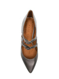 Chie Mihara Jersey designer comfort shoes, premium leather insole and cut-out metallic upper, slow fashion shoes sustainable craftsmanship footwear Spain

