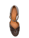 Chie Mihara Devi dark brown leather and iron metallic platform pump, top view with Chie Mihara leather insole, premium leather footwear

