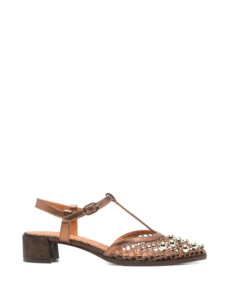 Zapato Tacón Bajo Malla Bronce - Oro