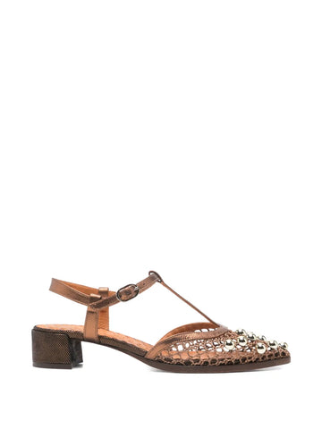 Zapato Tacón Bajo Malla Bronce - Oro