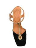 Chie Mihara Hazel black suede and gold metallic T-strap sandal, Chie Mihara leather insole, designer comfort sandals made in Spain

