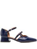 Chie Mihara Heida blue patent effect leather shoes with low block heel
