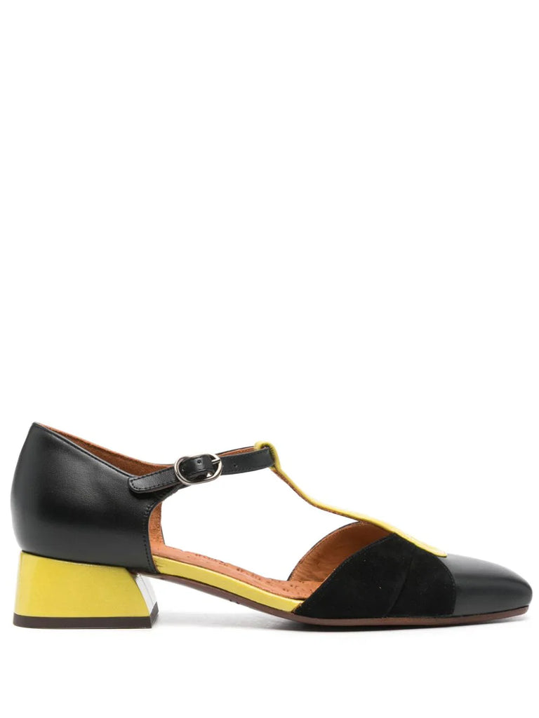 Zapato Tacón Bajo Negro - Amarillo Limón