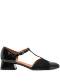Chie Mihara Hernani low heel black leather and suede shoes with T-bar strap