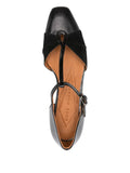 Chie Mihara Hernani low heel black leather and suede shoes with T-bar strap