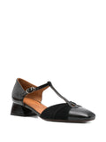 Chie Mihara Hernani low heel black leather and suede shoes with T-bar strap