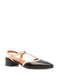 Chie Mihara Jamedi black leather and nude T-strap slingback pump, comfortable lizard texture low block heel and ankle strap buckle, artisan leather shoes

