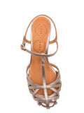 Chie Mihara Keiko women's rose gold metallic leather cage T-strap sandal, comfortable mid block heel, European designer shoes made in Spain

