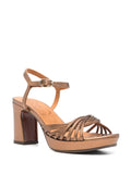 Chie Mihara Keske women's bronze metallic platform sandal, knotted multi-strap, high block heel