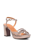 Chie Mihara Keske iron pewter metallic leather multi-strap platform sandal, comfortable high block heel and ankle strap buckle, artisan leather shoes

