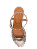 Chie Mihara Keske iron pewter metallic leather multi-strap platform sandal, Chie Mihara leather insole, designer comfort sandals made in Spain


