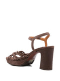 Chie Mihara Keske women's sand mushroom taupe suede sandal with knotted straps, platform and high block heel, luxury shoes made in Spain