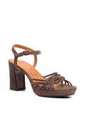 Chie Mihara Keske taupe greige suede knotted multi-strap platform sandal, high block heel and ankle buckle