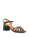 Chie Mihara Leilah black and peach gold metallic knotted strap slingback sandal, block heel and ankle buckle