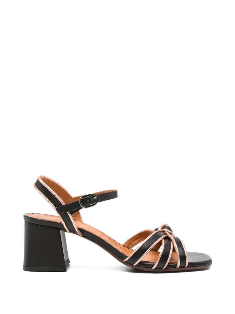 Sandalia Tacón Medio Negro - Oro Rosa